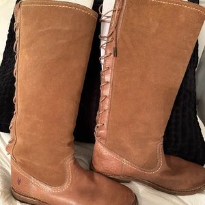 Frye lace up suede with sheep wool inside boots size 10